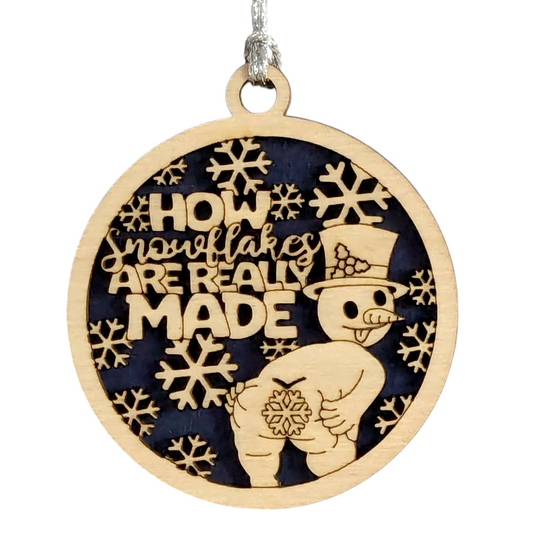 Naughty Snowman Christmas Ornament - How Snowflakes Are Really Made - Funny Adult Humor Laser Cut Wood Decoration