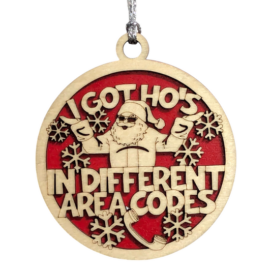 3" Round Two Layer Laser Cut Ornament - Funny Santa Claus Sarcastic Humor Holiday Decor, Handmade in USA, Natural Wood Xmas Tree Decoration, Adult Gag Gift with Snowflakes & Joke Phrase