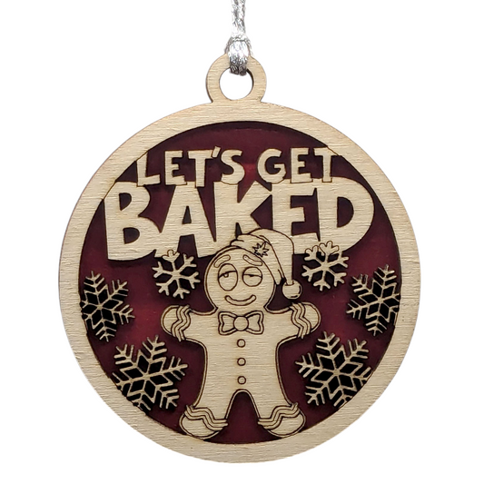 Naughty Gingerbread Man "Let's Get Baked" Wood Christmas Ornament - Funny Adult Humor Holiday Decor - 3" Handcrafted in USA