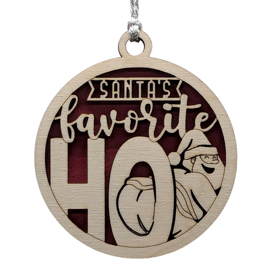 Naughty Santa's Favorite Ho 3" Wood Christmas Ornament - Funny Adult Humor Holiday Decor