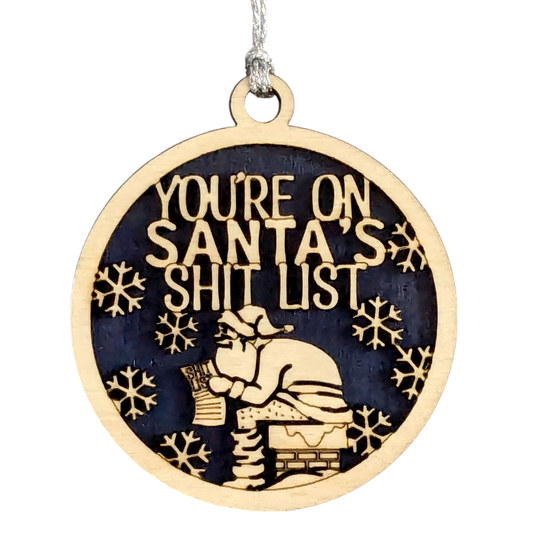 Naughty Santa Pooping Chimney Wood Christmas Ornament - Funny Adult Gag Gift - Handmade in USA