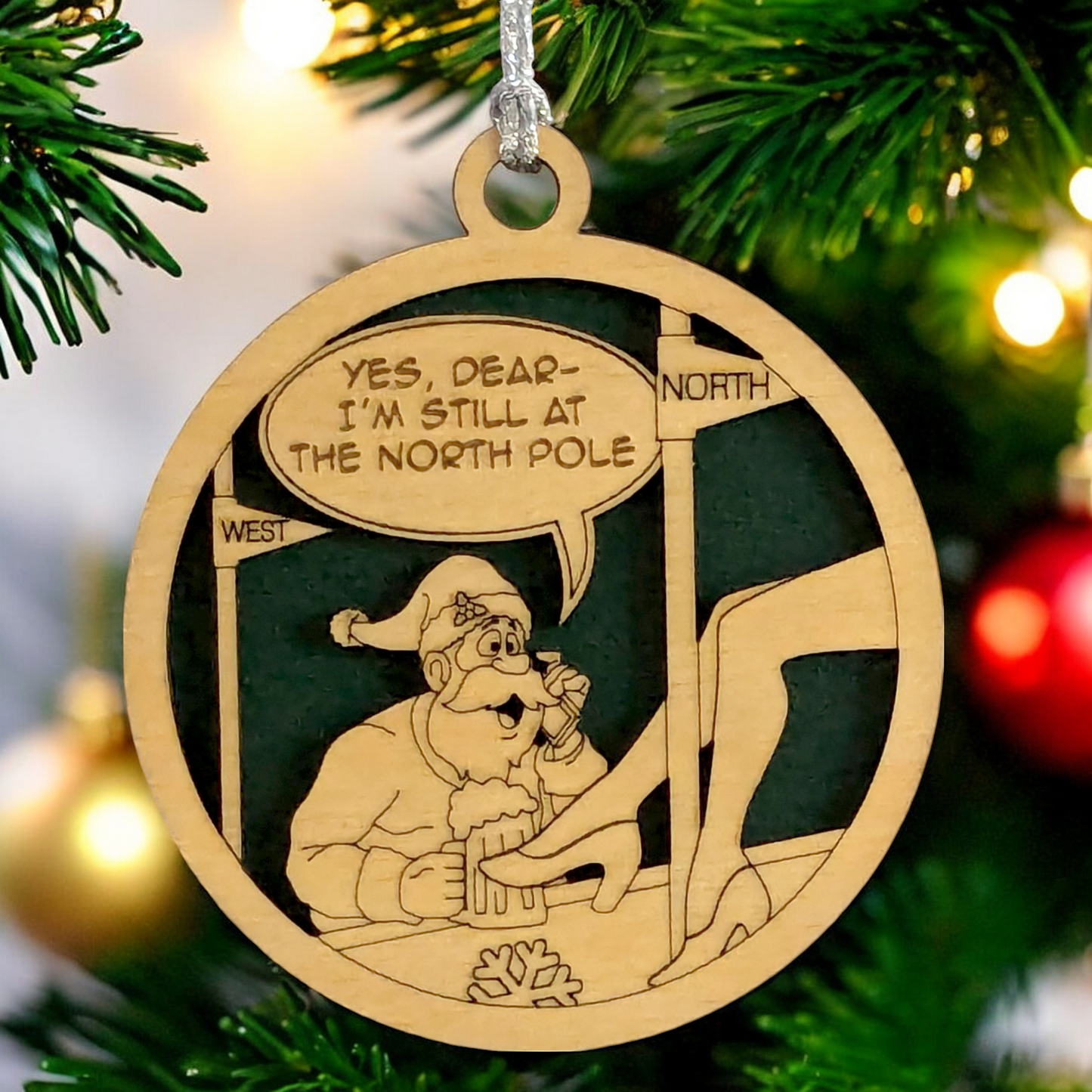 Naughty Santa Strip Club Christmas Ornament - Funny Adult Humor Wood Decoration - Handmade in USA