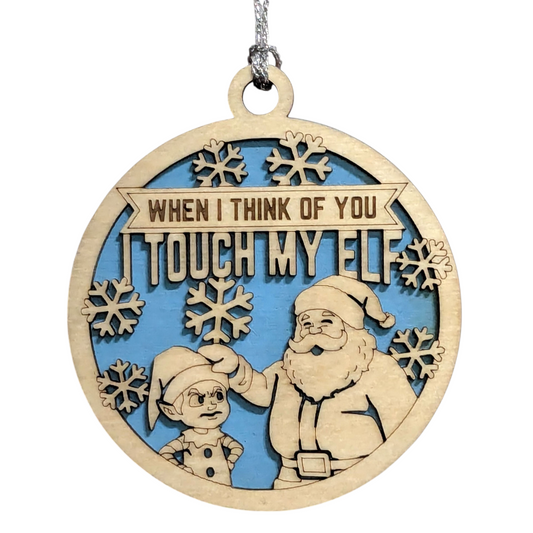 3" Round Two Layer Laser Cut Ornament - Funny Santa & Elf Humor, Sarcastic Holiday Decor, Handmade in USA, Natural Wood Xmas Tree Decoration with Snowflakes, Perfect Adult Comedy Gift