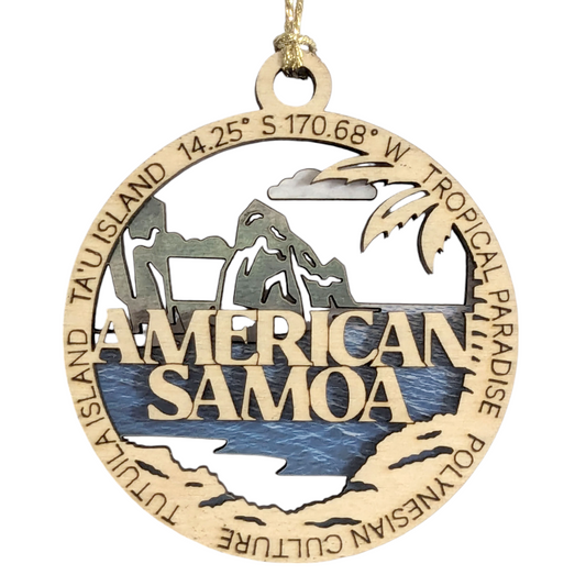 American Samoa National Park 3" Wood Ornament - Tropical Paradise Scene, Handmade in USA