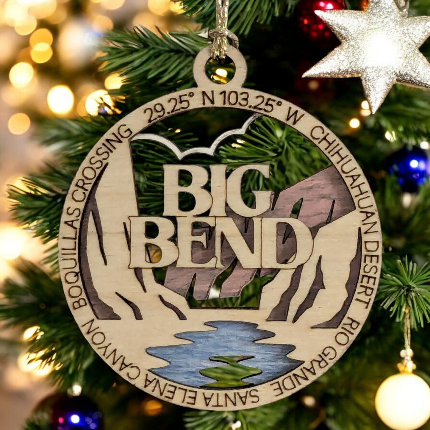Big Bend National Park 3" Wood Ornament - Handcrafted 2-Layer Christmas Decor with Rio Grande & Santa Elena Canyon Scene
