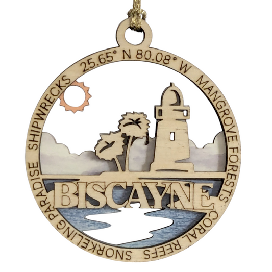 Biscayne National Park Souvenir Handcrafted 3" Lighthouse Ornament - Wood & Full Color Design - Oregon Small Business
