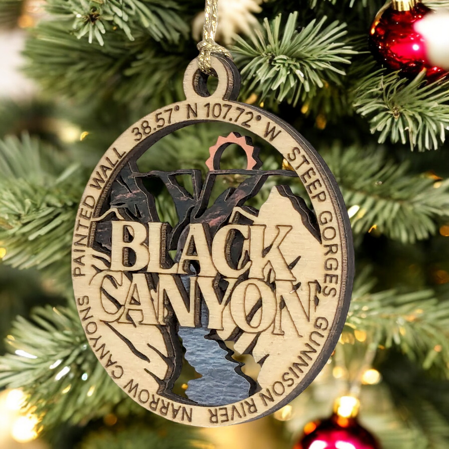 Black Canyon National Park 3" Wood Ornament - Handcrafted 2-Layer Christmas Decoration, Gunnison River Scene