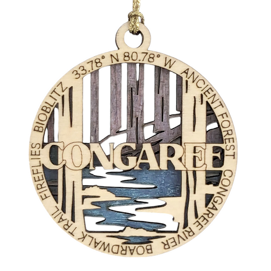 Congaree National Park Handcrafted Wood Ornament - 3" Laser Cut Christmas Decoration with Ancient Forest Scene