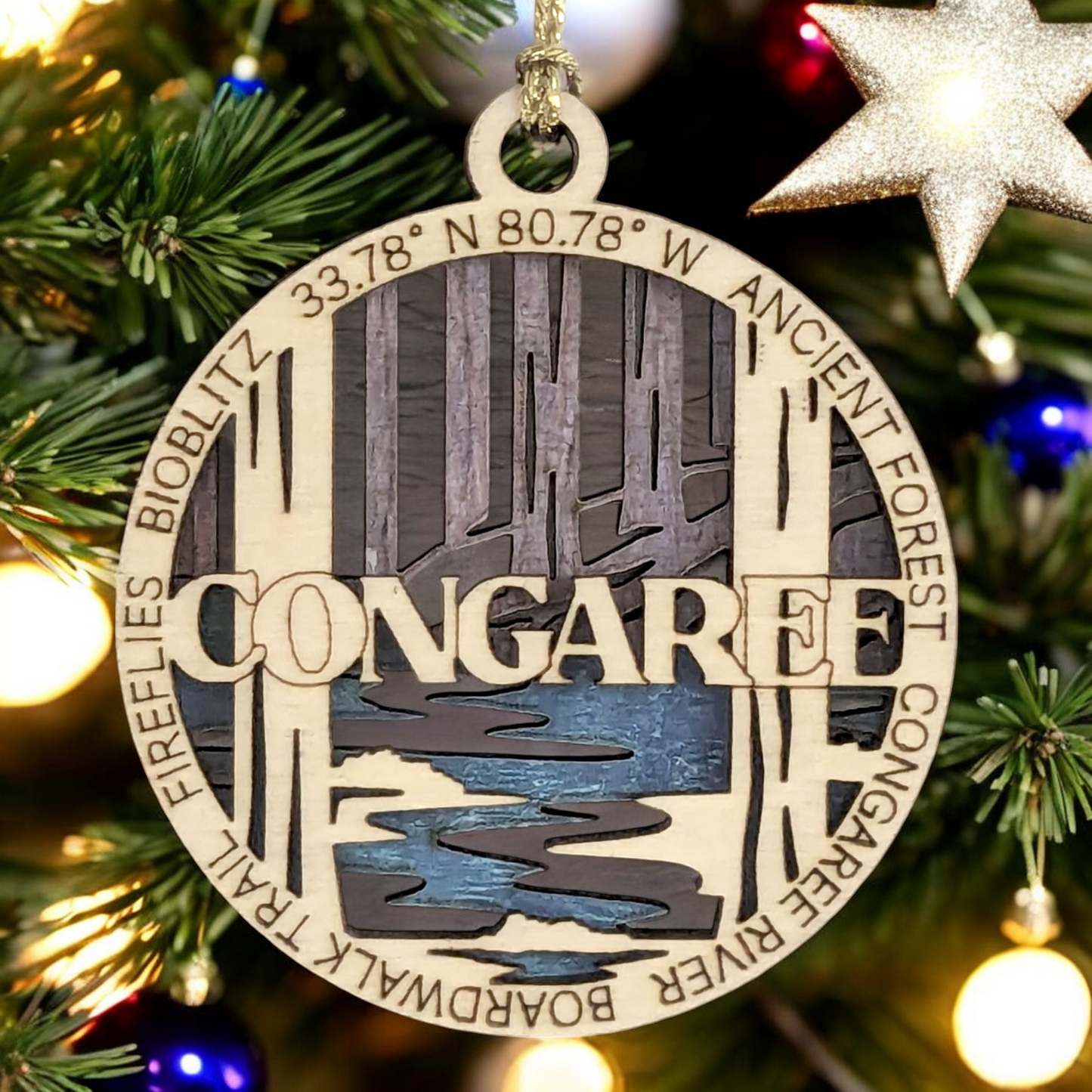 Congaree National Park Handcrafted Wood Ornament - 3" Laser Cut Christmas Decoration with Ancient Forest Scene