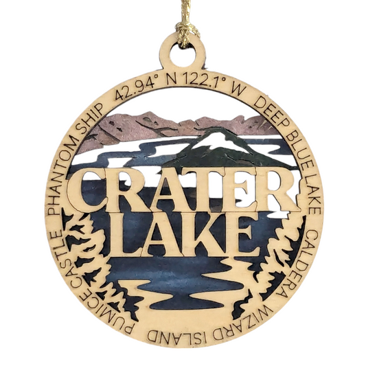 Crater Lake National Park Wood Ornament - Laser Cut Christmas Decoration, Handmade in Oregon USA