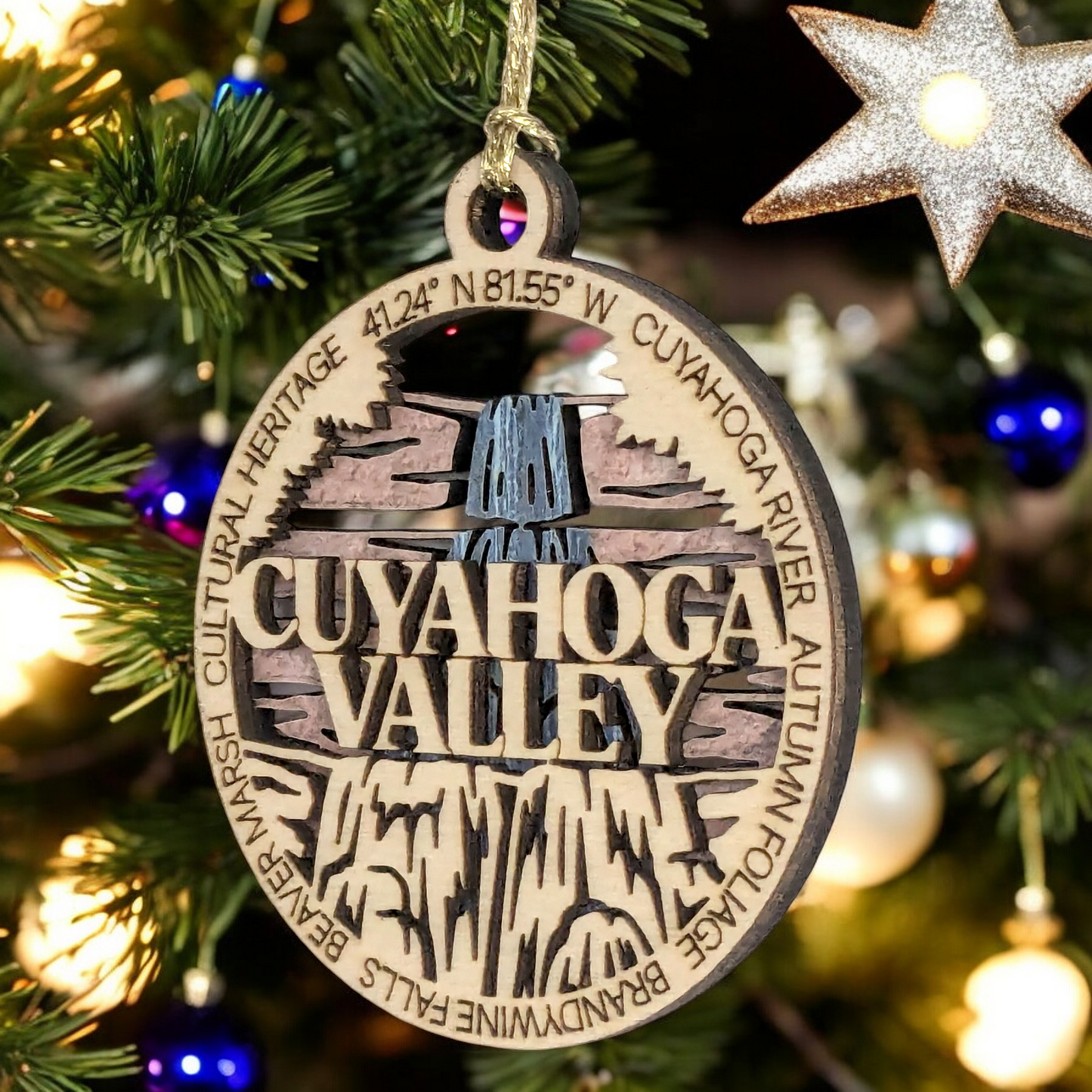 Cuyahoga Valley National Park Wood Ornament - Handmade 3" Laser Cut Christmas Decoration, Ohio Souvenir, Nature Lover Gift