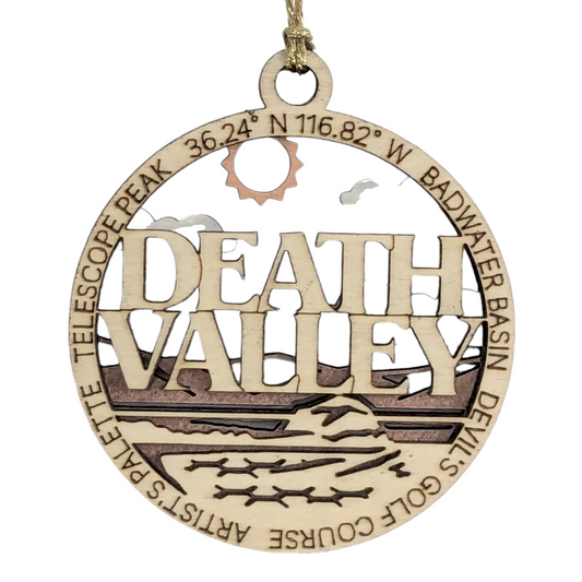 Death Valley National Park Handcrafted Wood Christmas Ornament - 3" Laser Cut Souvenir with Desert Scene