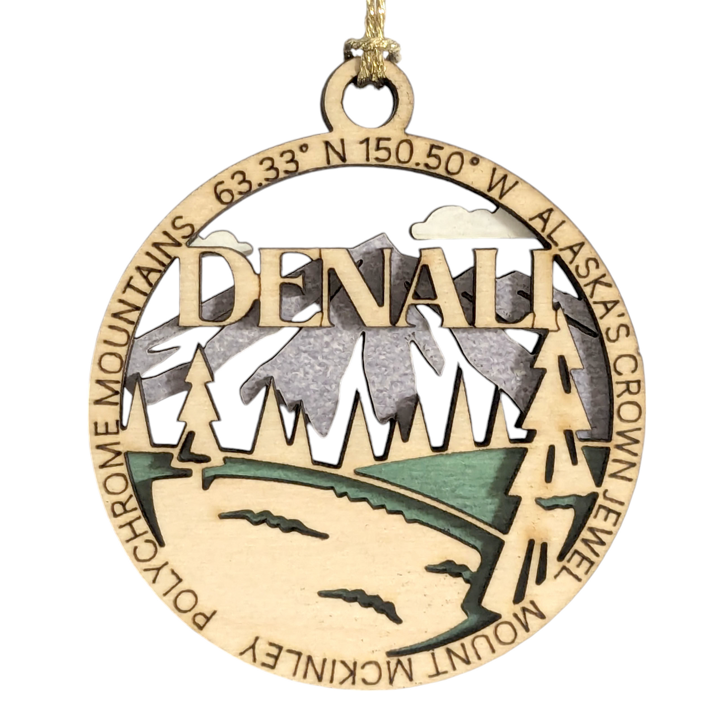 Denali National Park 3" Wood Ornament - Alaska's Crown Jewel Christmas Decoration, Handcrafted 2-Layer Laser Cut Design