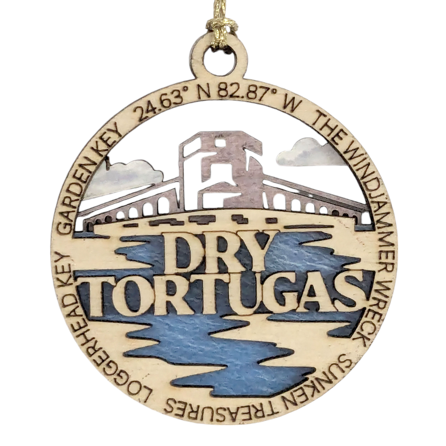 Dry Tortugas National Park Wood Christmas Decoration, Garden Key Fort Jefferson Ornament - 3" Laser Cut with Park Scene