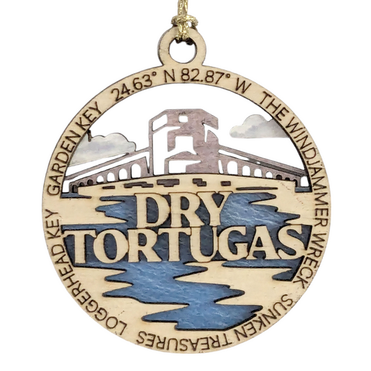 Dry Tortugas National Park Wood Christmas Decoration, Garden Key Fort Jefferson Ornament - 3" Laser Cut with Park Scene