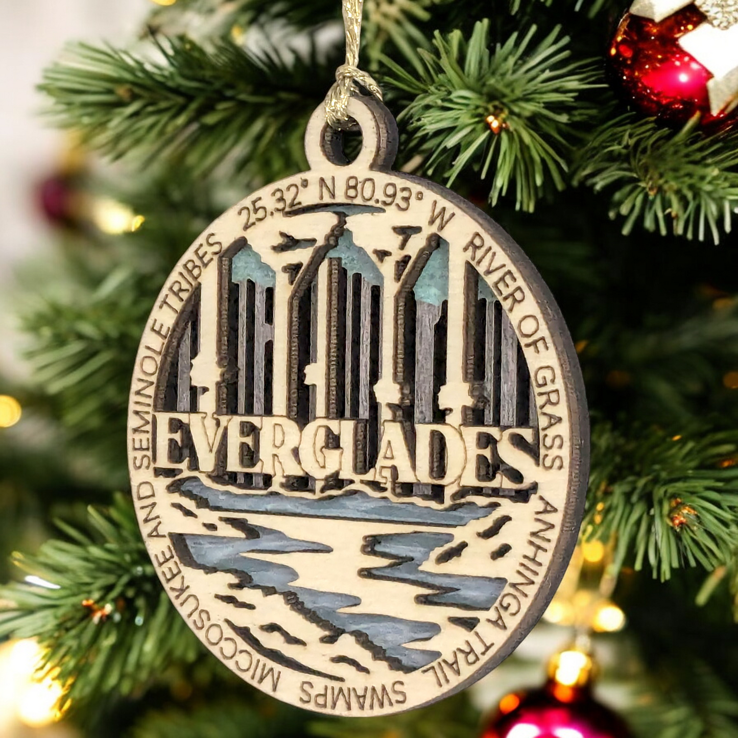 Everglades National Park Handcrafted Wood Ornament - 3" Laser Cut National Park Scene - Small Business USA-Made