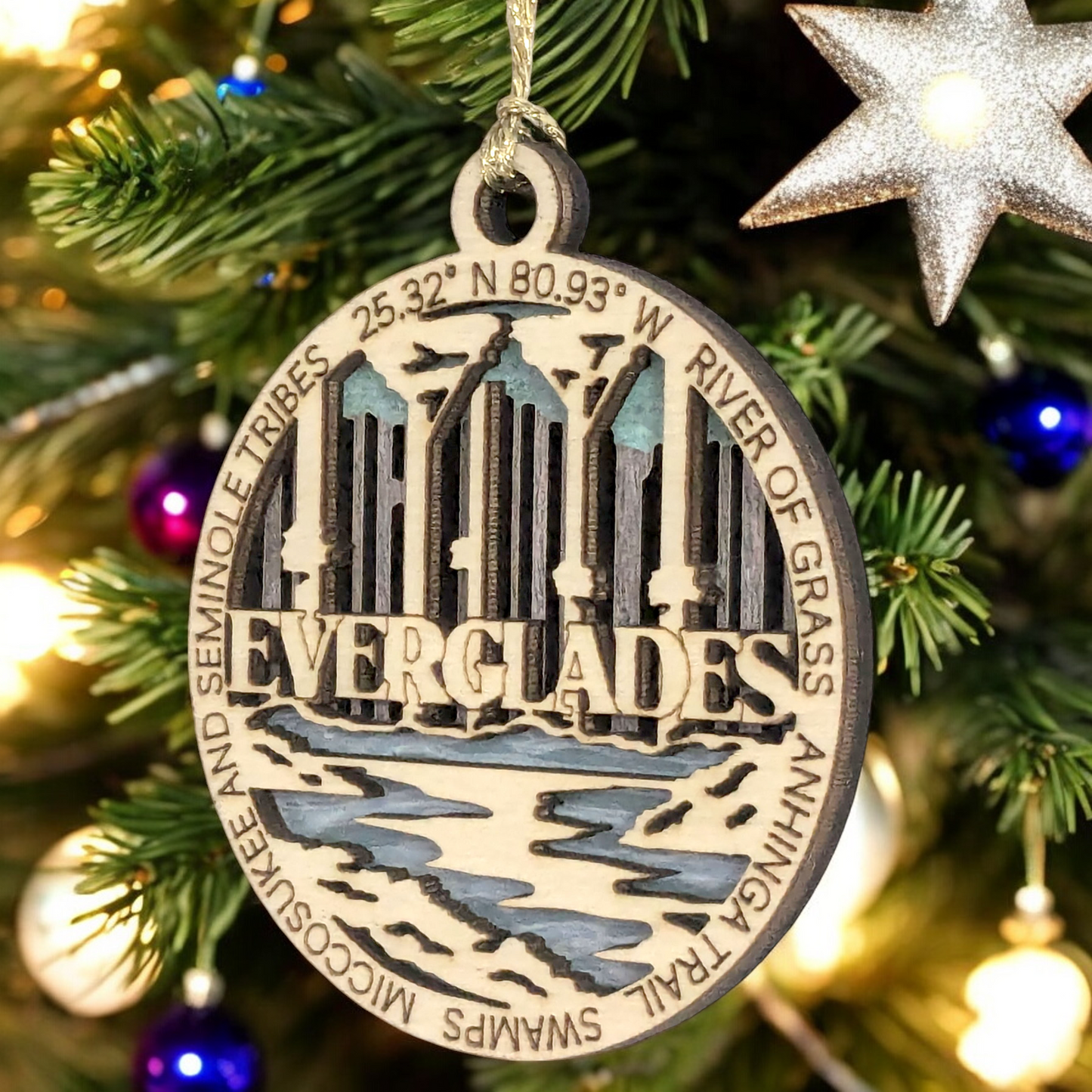 Everglades National Park Handcrafted Wood Ornament - 3" Laser Cut National Park Scene - Small Business USA-Made