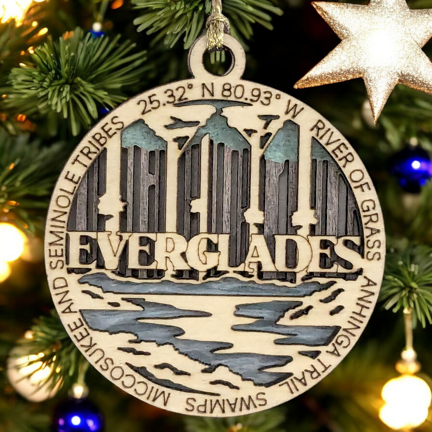 Everglades National Park Handcrafted Wood Ornament - 3" Laser Cut National Park Scene - Small Business USA-Made