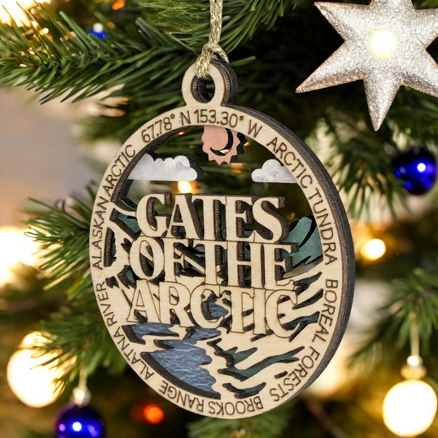 Gates of Arctic National Park Scene - Laser Cut Wood Alaska Ornament, Handmade Christmas Decor