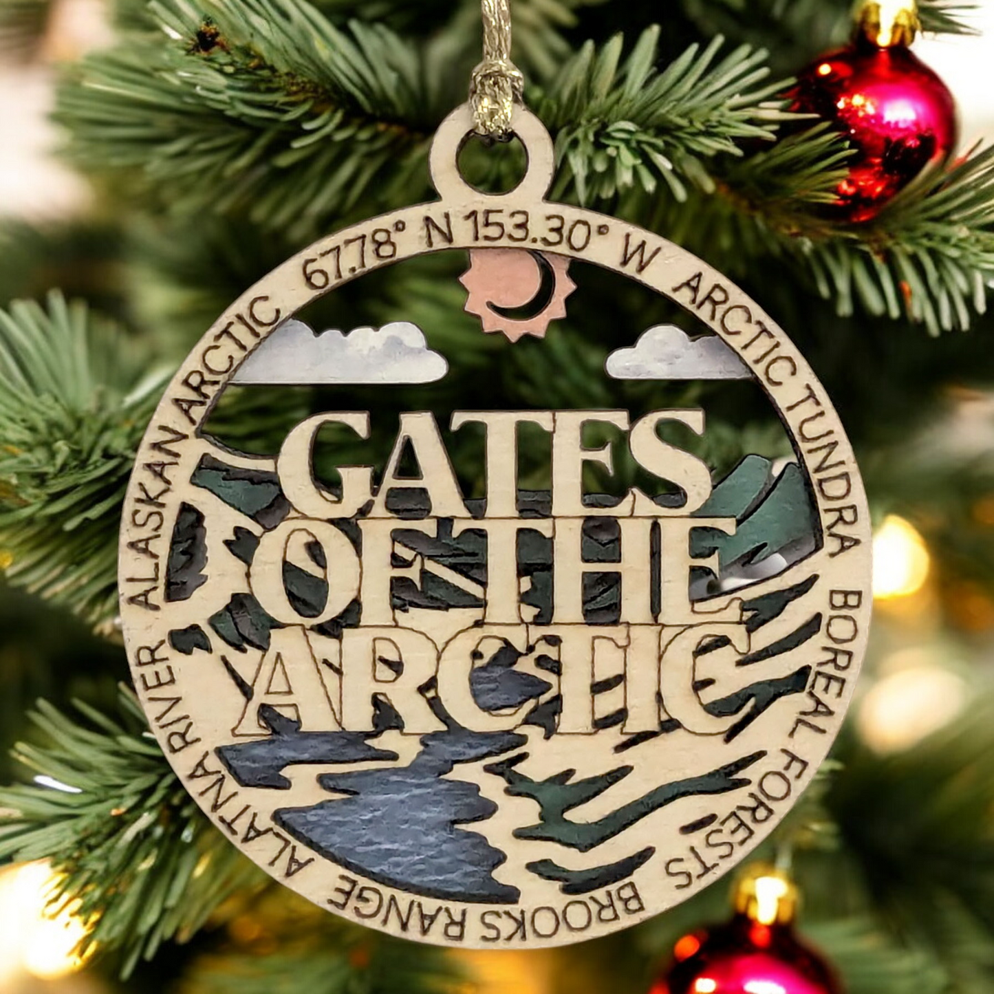 Gates of Arctic National Park Scene - Laser Cut Wood Alaska Ornament, Handmade Christmas Decor