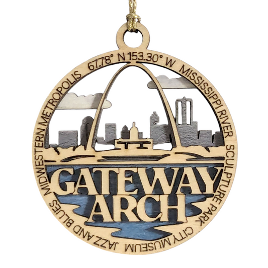 Gateway Arch National Park 3" Wood Ornament - St. Louis Skyline Christmas Decoration, Handmade in USA