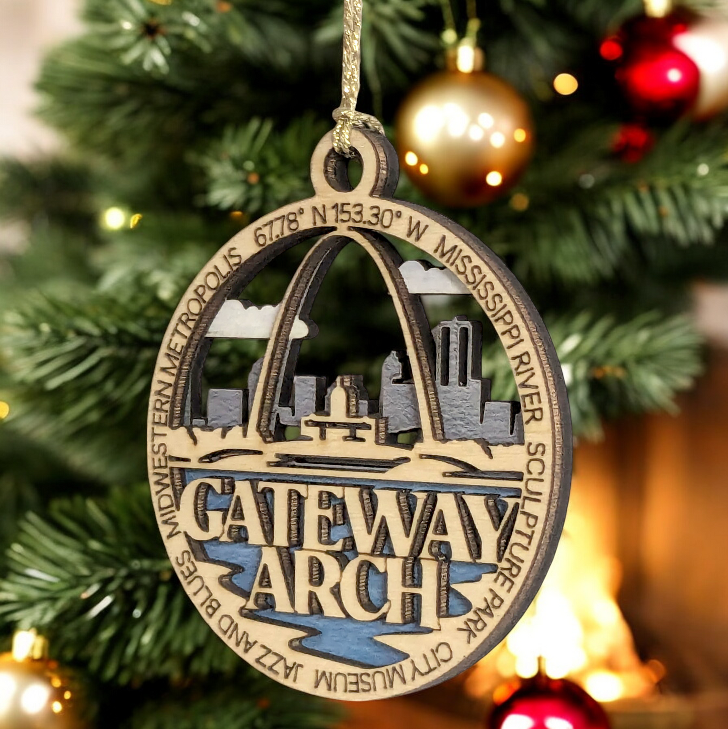 Gateway Arch National Park 3" Wood Ornament - St. Louis Skyline Christmas Decoration, Handmade in USA