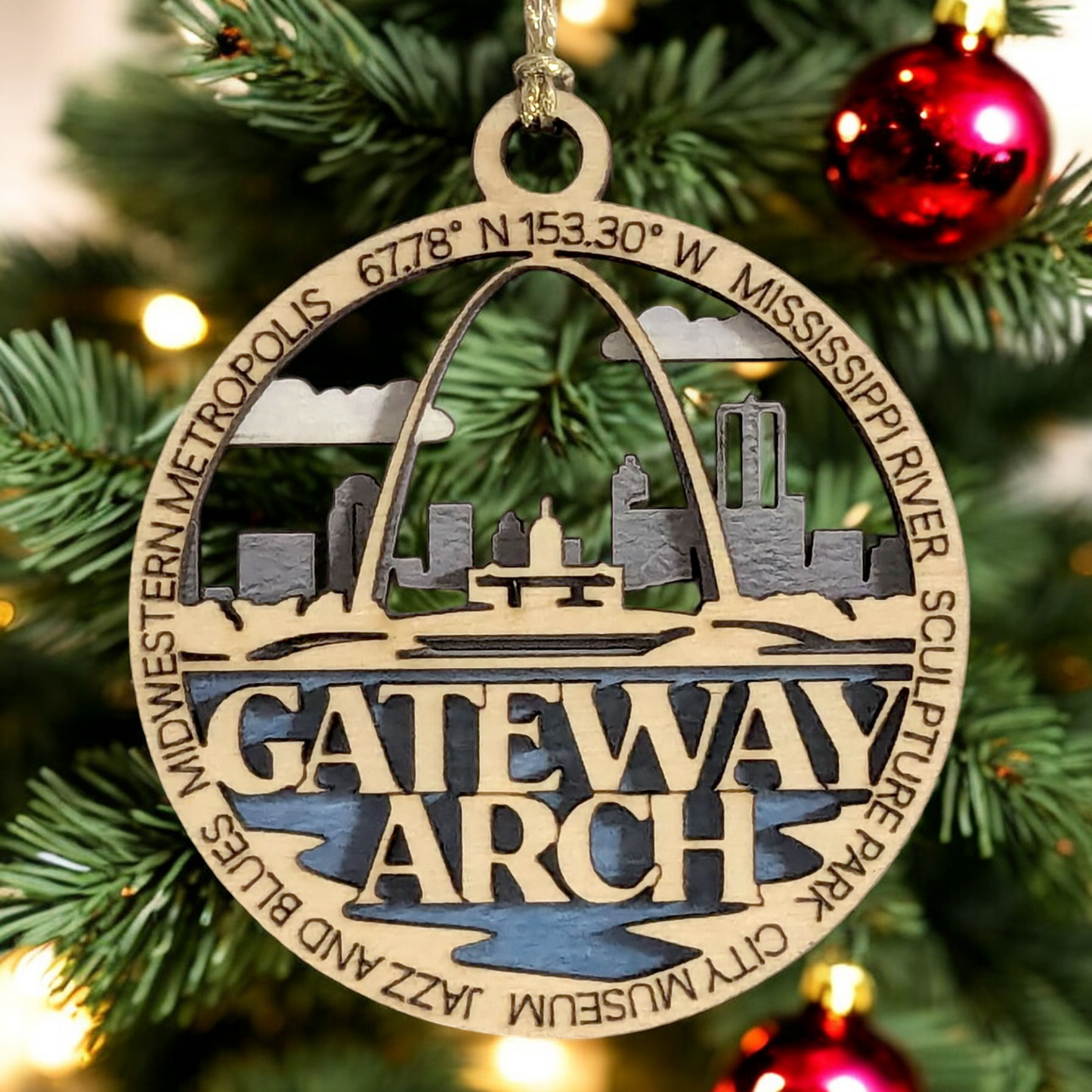 Gateway Arch National Park 3" Wood Ornament - St. Louis Skyline Christmas Decoration, Handmade in USA