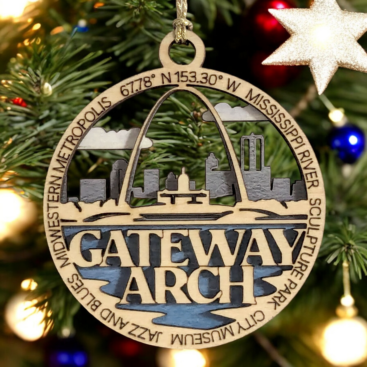 Gateway Arch National Park 3" Wood Ornament - St. Louis Skyline Christmas Decoration, Handmade in USA