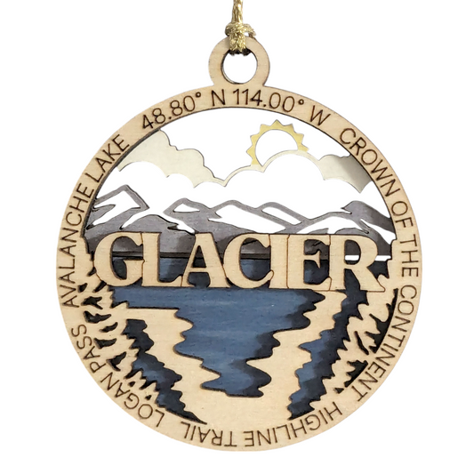 Glacier National Park Ornament - Handcrafted Wooden 3" Round, Avalanche Lake Christmas Decor