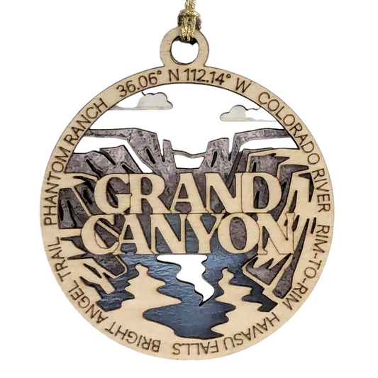 Grand Canyon National Park Handcrafted Christmas Ornament - 3" Wood Laser Cut Souvenir with Colorado River Scene - Made in USA