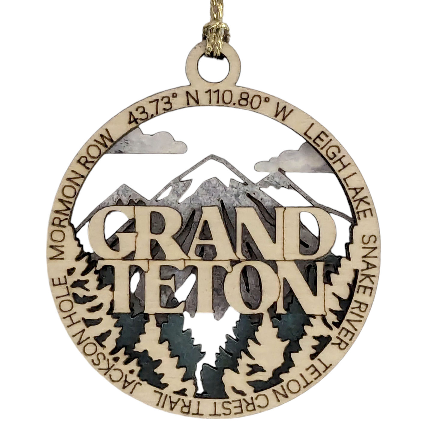 Grand Teton National Park Scene - 3" Wooden Ornament - Laser Cut - Handmade in USA