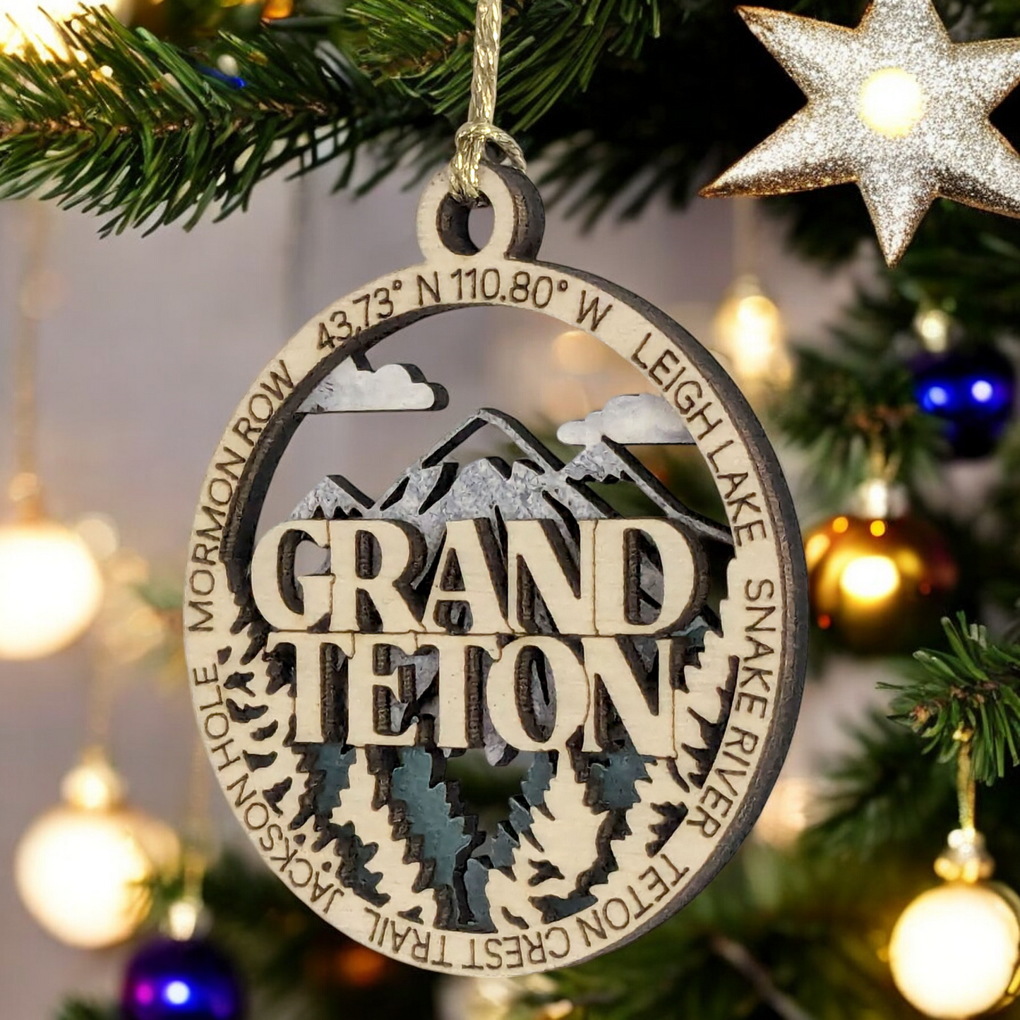 Grand Teton National Park Scene - 3" Wooden Ornament - Laser Cut - Handmade in USA