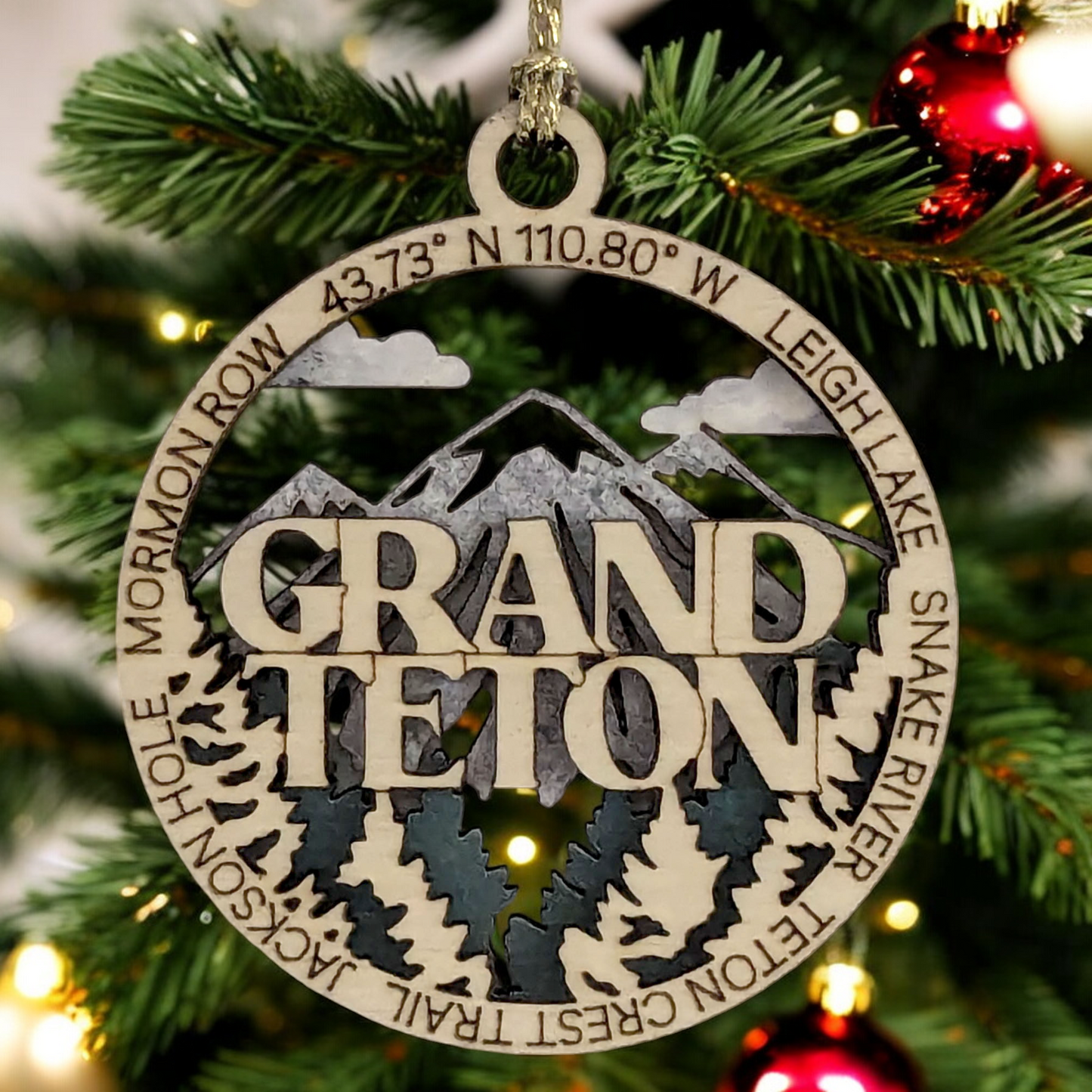 Grand Teton National Park Scene - 3" Wooden Ornament - Laser Cut - Handmade in USA