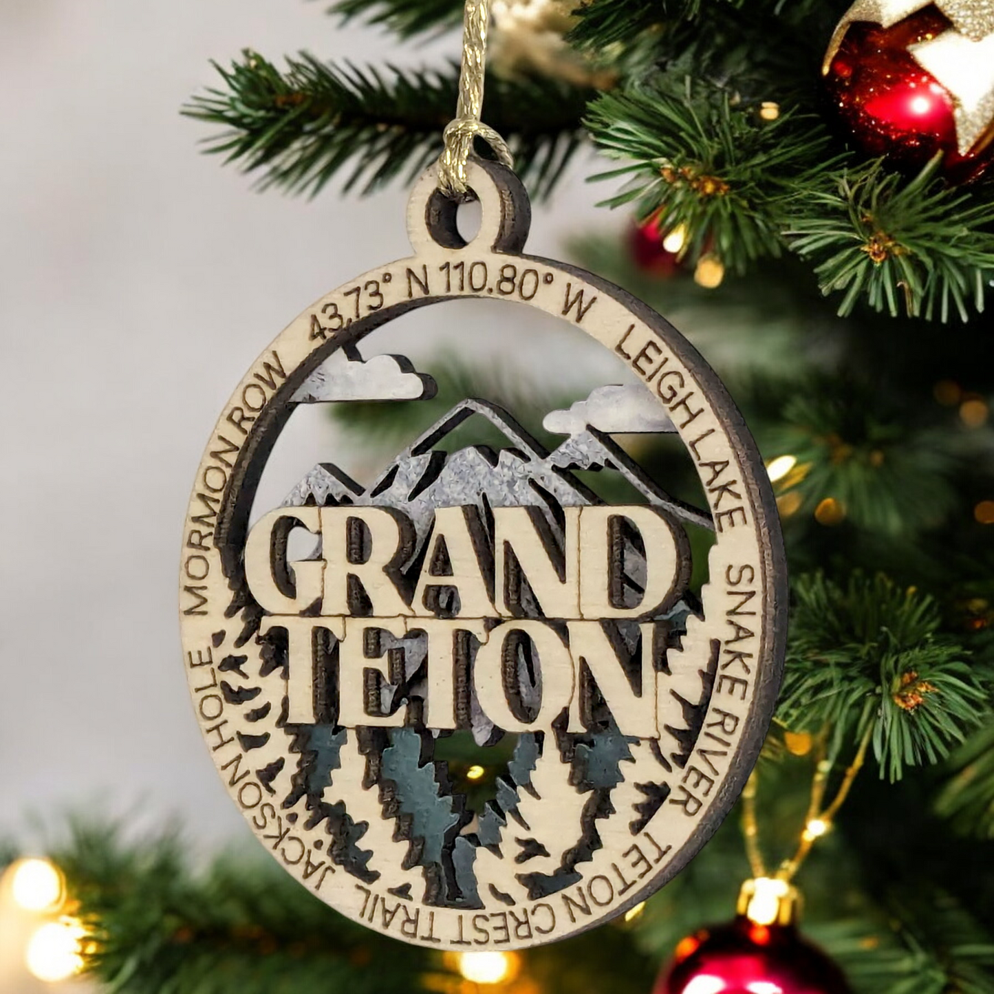 Grand Teton National Park Scene - 3" Wooden Ornament - Laser Cut - Handmade in USA
