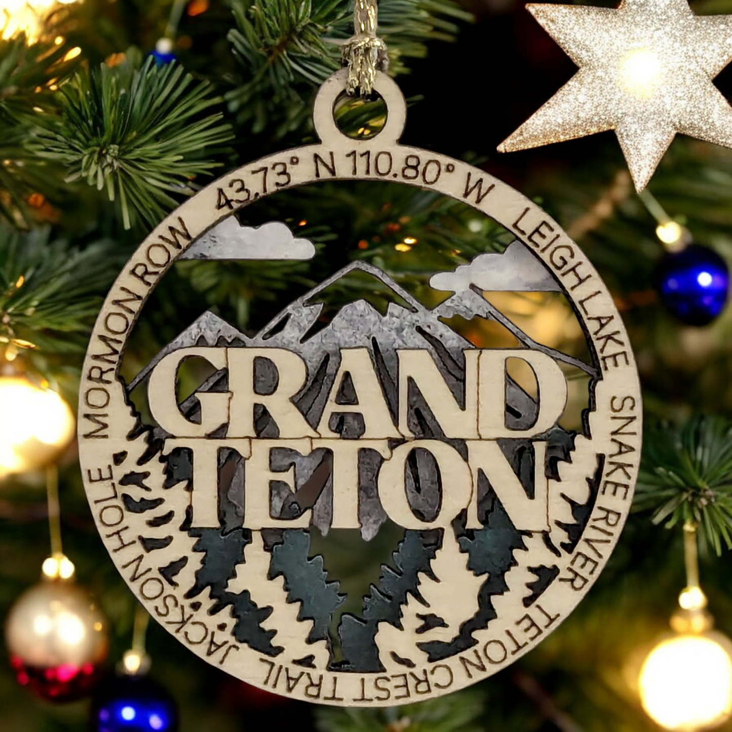 Grand Teton National Park Scene - 3" Wooden Ornament - Laser Cut - Handmade in USA