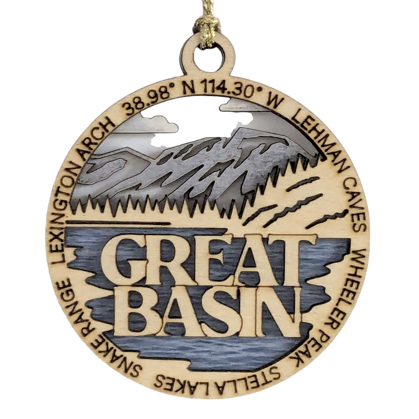 Great Basin National Park Handcrafted Wood Ornament - 3" Laser Cut Mountain Lake Scene with Wheeler Peak & Lehman Caves - USA Made Christmas Decor