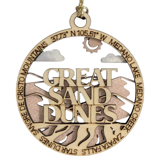 Great Sand Dunes National Park Handcrafted Wood Ornament - 3" Laser Cut Christmas Decor, Colorado Souvenir, Small Business USA Made