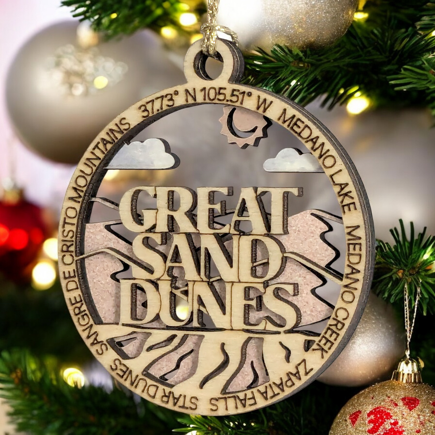 Great Sand Dunes National Park Handcrafted Wood Ornament - 3" Laser Cut Christmas Decor, Colorado Souvenir, Small Business USA Made