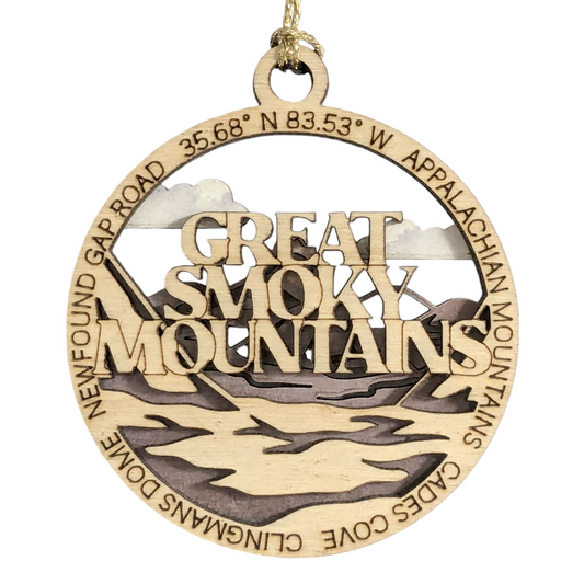 Great Smoky Mountains National Park Scene Rustic 3" Wood Christmas Ornament - Handmade in USA - Mountain Decor Gift