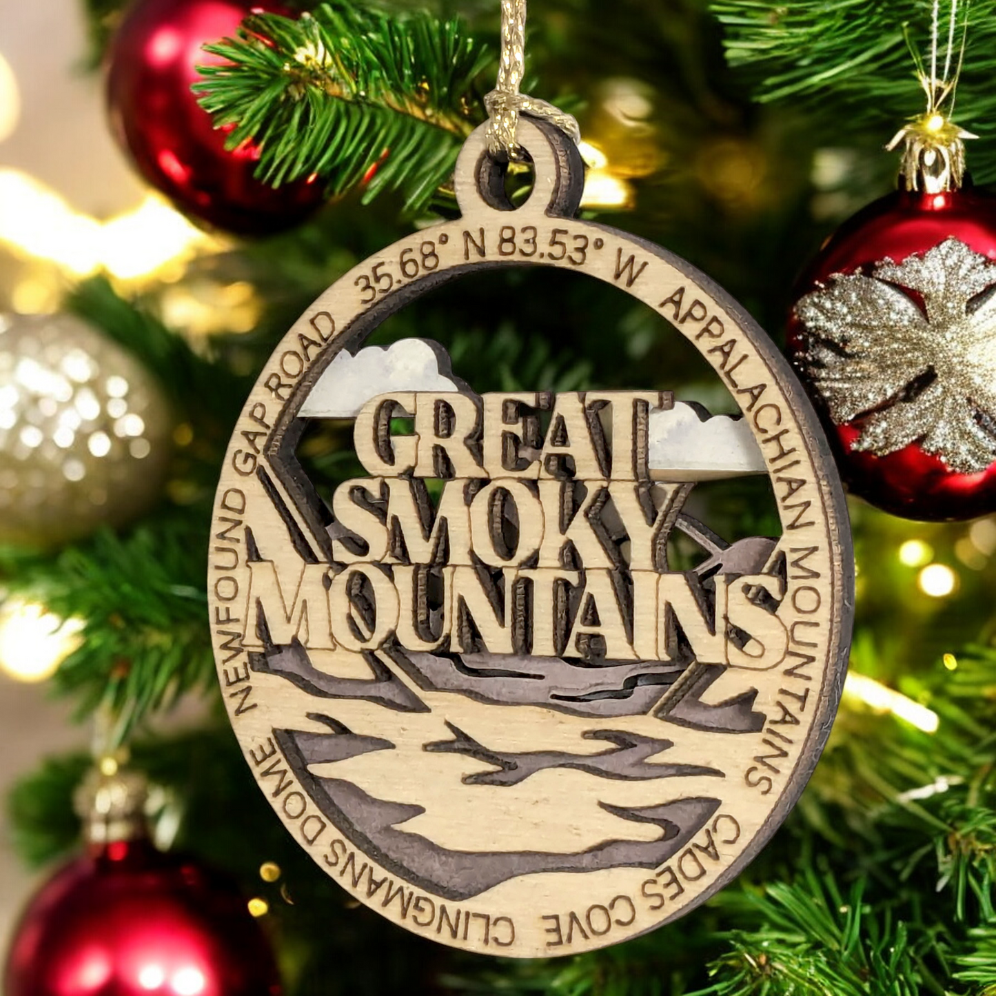 Great Smoky Mountains National Park Scene Rustic 3" Wood Christmas Ornament - Handmade in USA - Mountain Decor Gift