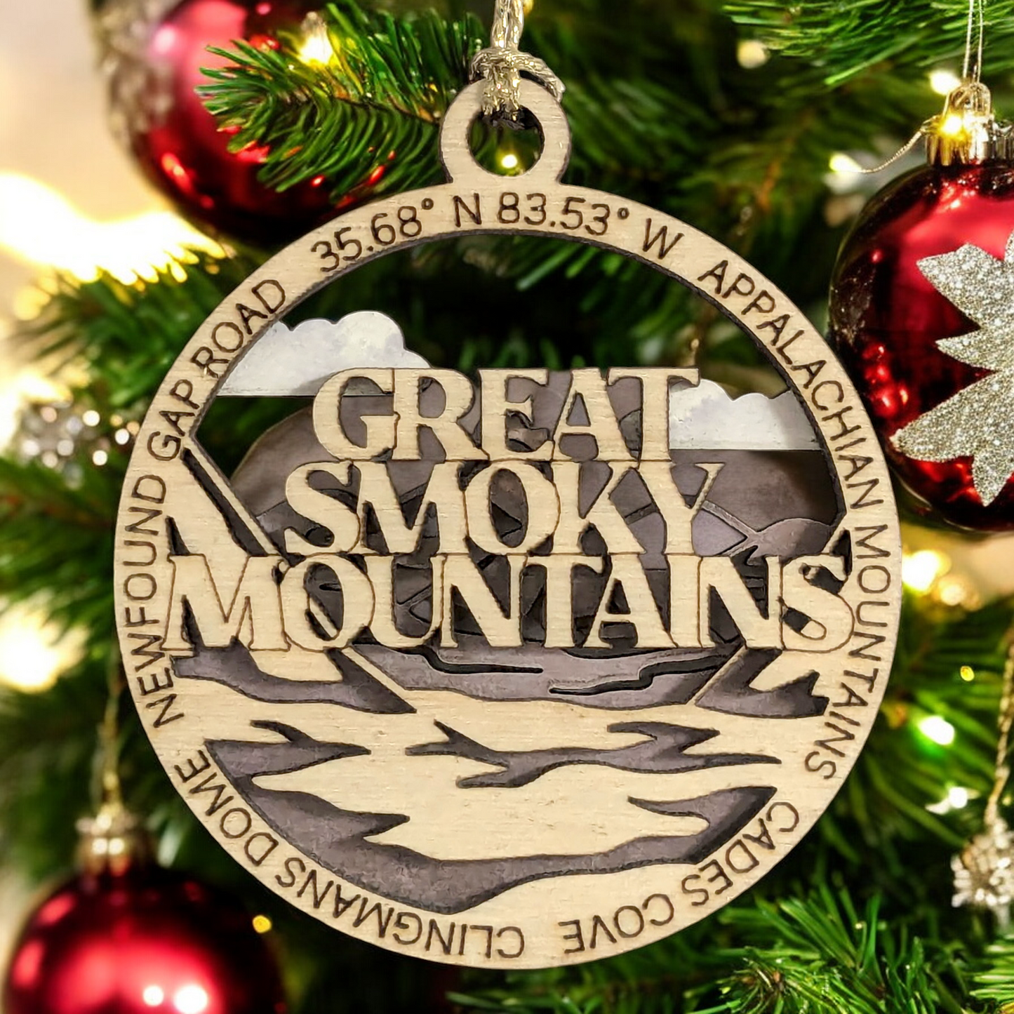 Great Smoky Mountains National Park Scene Rustic 3" Wood Christmas Ornament - Handmade in USA - Mountain Decor Gift