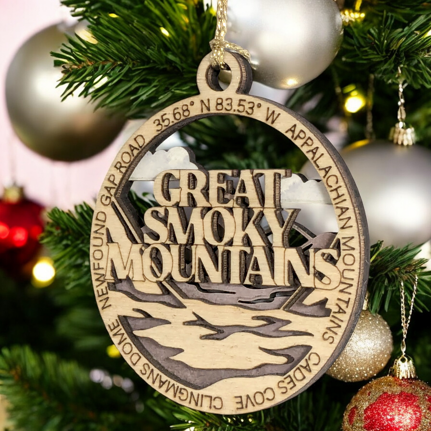 Great Smoky Mountains National Park Scene Rustic 3" Wood Christmas Ornament - Handmade in USA - Mountain Decor Gift