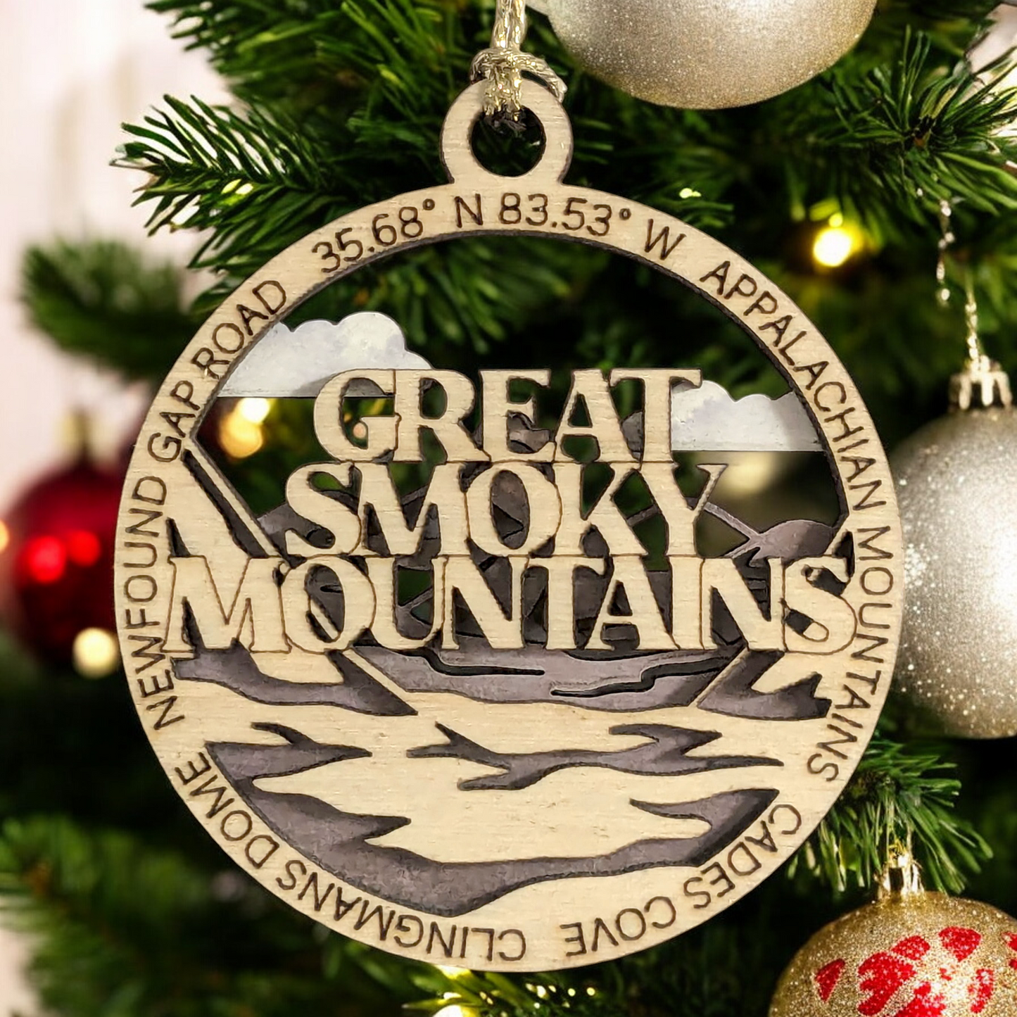 Great Smoky Mountains National Park Scene Rustic 3" Wood Christmas Ornament - Handmade in USA - Mountain Decor Gift