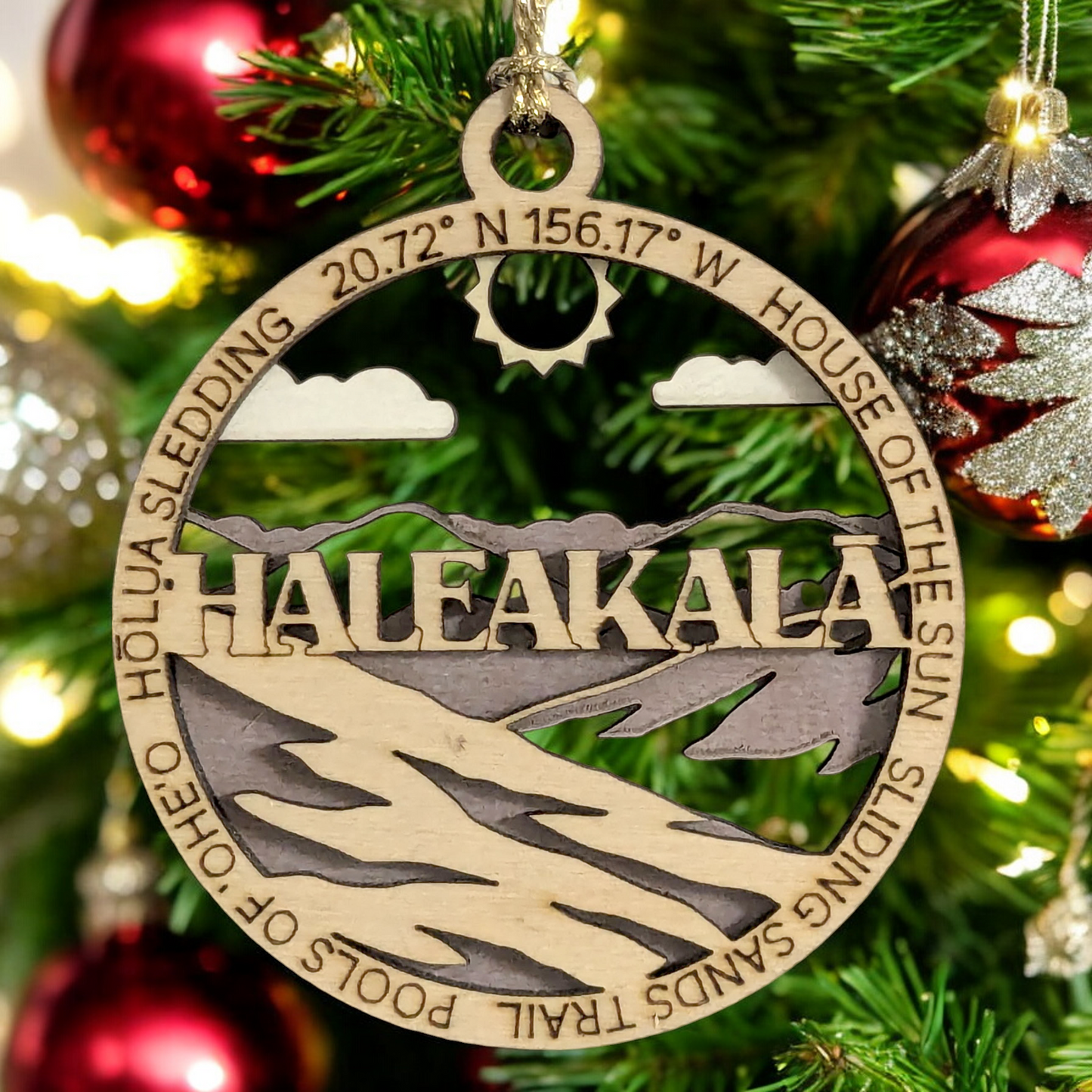 Haleakala National Park "House of the Sun" Scene, 3" Laser Cut Wood Ornament - Handmade Christmas Decor, Small Business USA Made