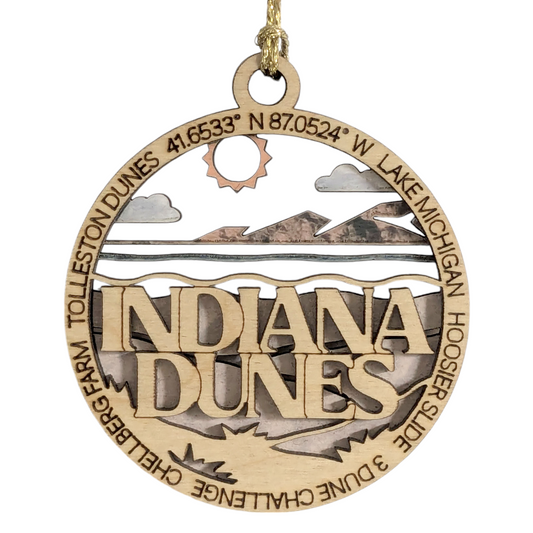 Indiana Dunes National Park 3" Wood Ornament - Laser Cut Christmas Decoration Featuring Dunes Scene