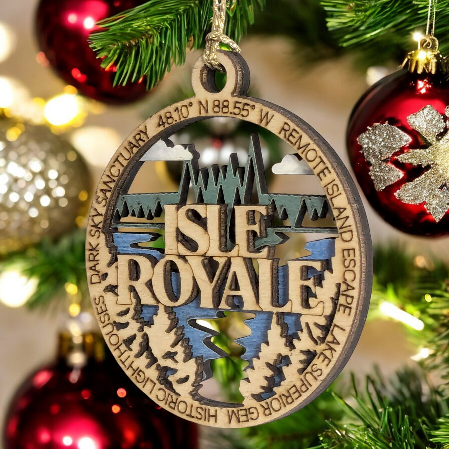 Isle Royale National Park Wood Ornament - Lake Superior Island Scene, Handcrafted 3" Christmas Decoration