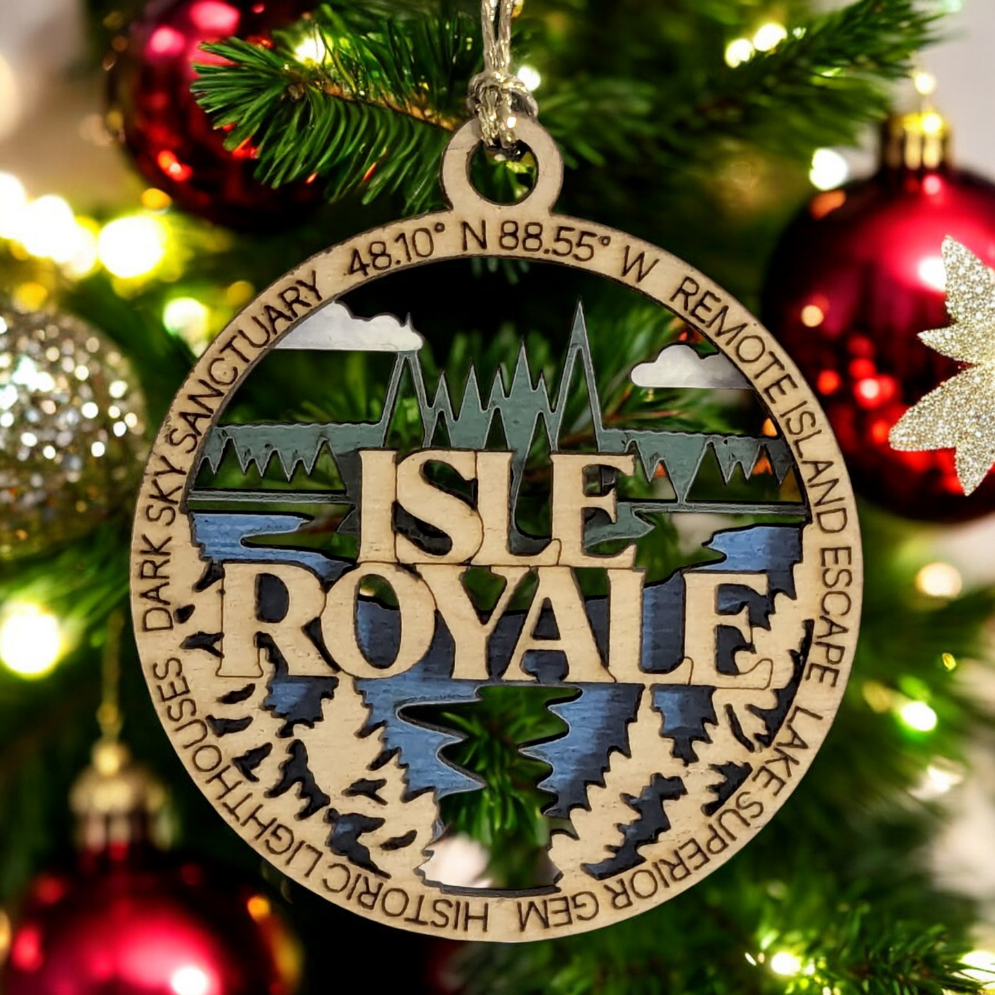 Isle Royale National Park Wood Ornament - Lake Superior Island Scene, Handcrafted 3" Christmas Decoration