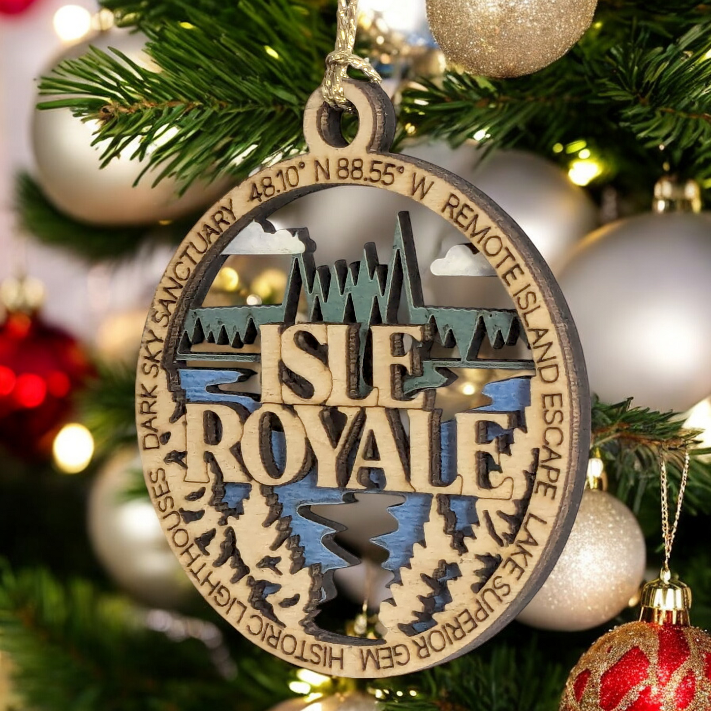 Isle Royale National Park Wood Ornament - Lake Superior Island Scene, Handcrafted 3" Christmas Decoration