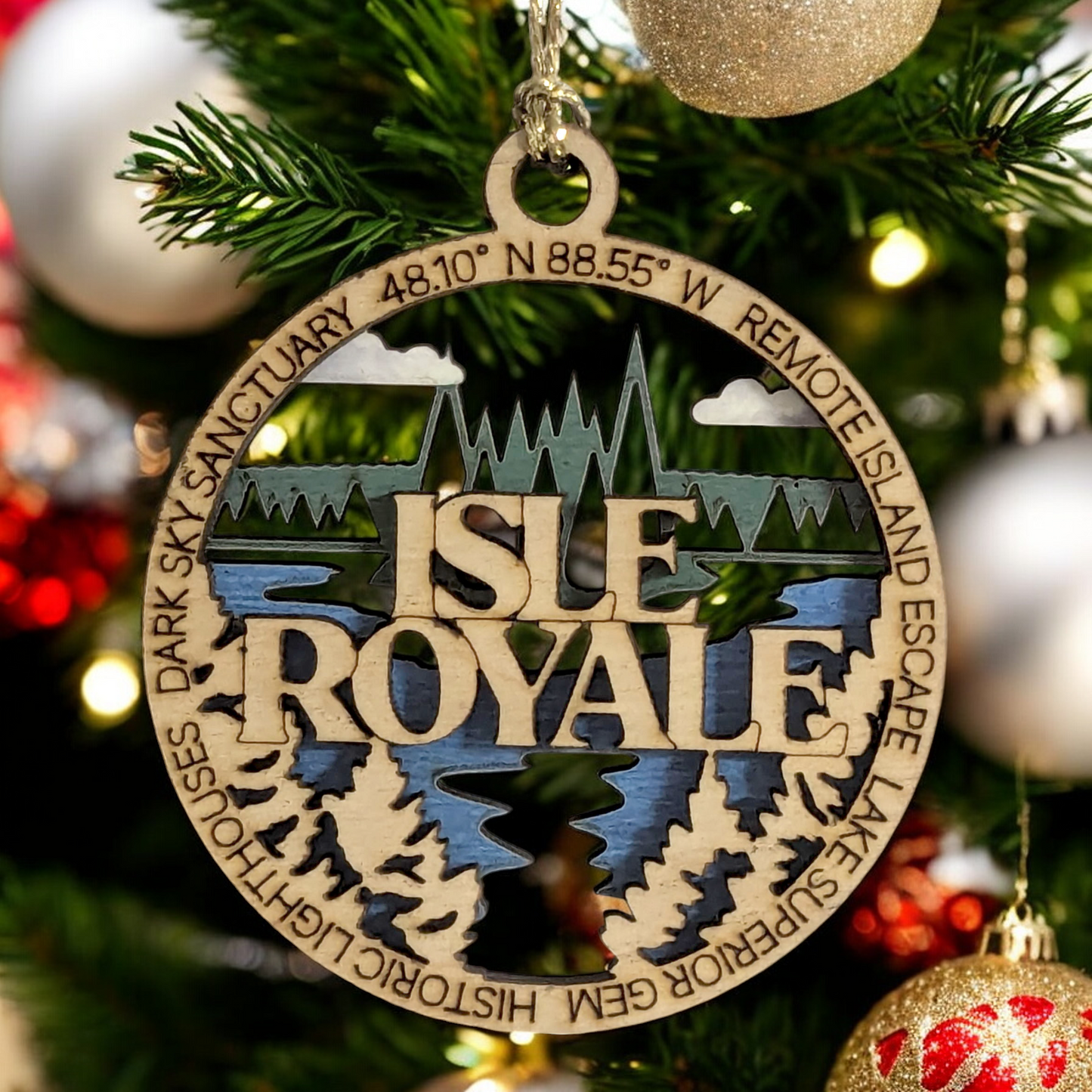 Isle Royale National Park Wood Ornament - Lake Superior Island Scene, Handcrafted 3" Christmas Decoration