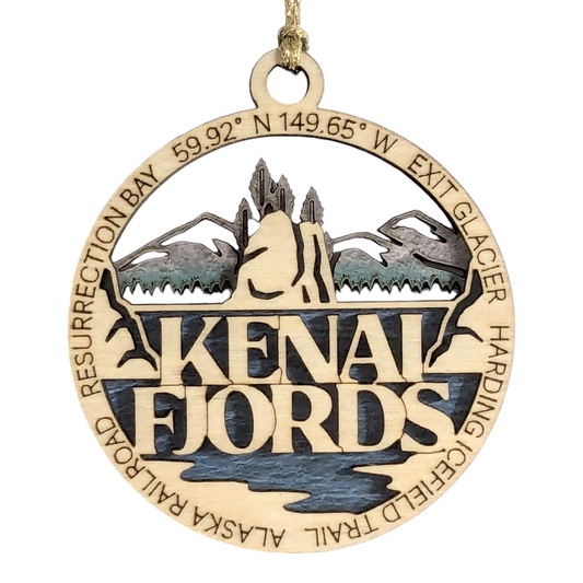 Kenai Fjords National Park 3" Wood Ornament - Handmade Alaska Souvenir with Exit Glacier Scene